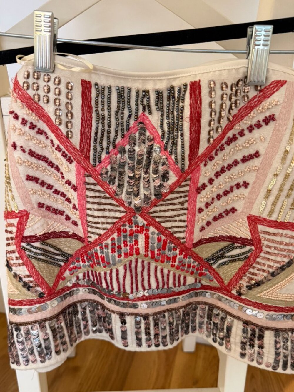 Zara Beaded Mini Skirt in Cream, Pink, Red and Gold